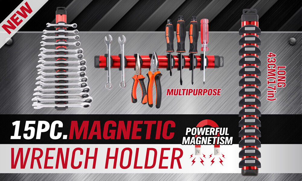 Magnetic Spanner Holder Aluminum Wrench Rack - Red | Toolbox Direct