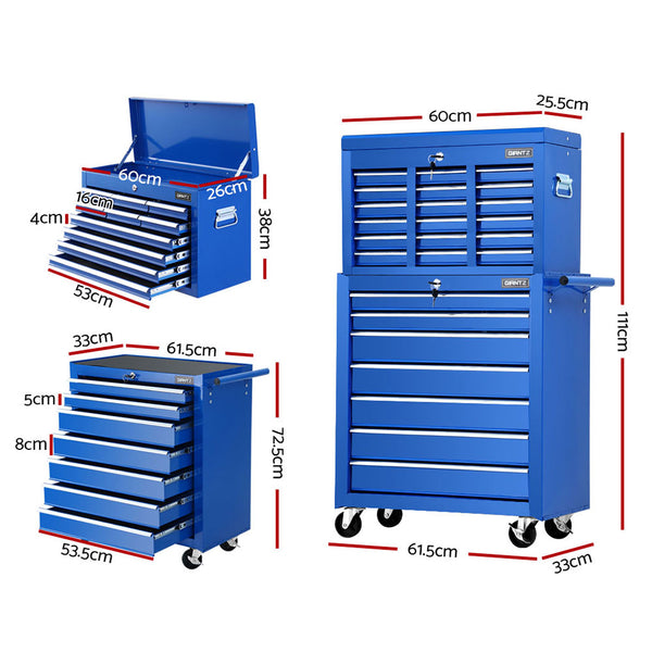 Giantz 17 Drawer Tool Box Cabinet Chest Trolley Toolbox Garage Storage Box Blue