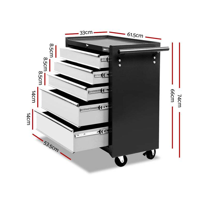 Giantz 5 Drawer Tool Box Cabinet Chest Trolley Box Garage Storage Toolbox Grey