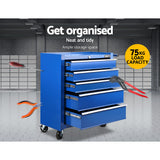 Giantz 5 Drawer Tool Box Cabinet Chest Trolley Box Garage Storage Toolbox Blue